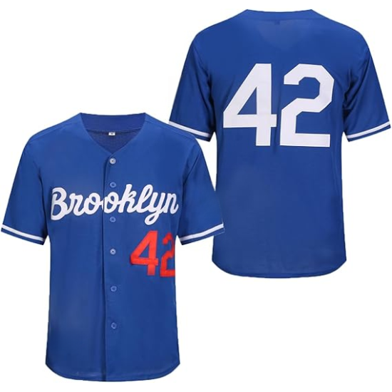 Maßgeschneidertes hochwertiges Unisex-Baseballtrikot mit Nummer 42, Digitldruck, Retro-Stil, atmungsaktiv, antibakteriell, 100 % Polyester, Übergrößen