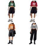 Maßgeschneidertes Logo, lässiges, atmungsaktives Crop-Shirt, lockerer Schnitt, V-Ausschnitt, Damen weißes Netzgewebe, Halbarm, 100 % Polyester, Street-Fashion-Top