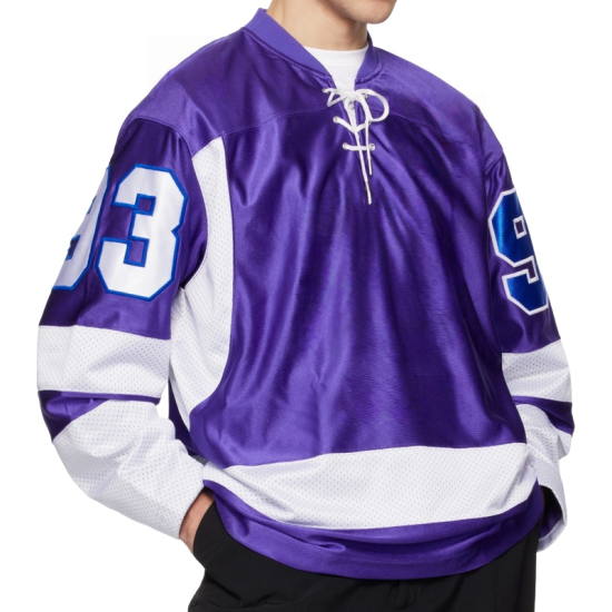 Sublimiertes Unisex-Hockeytrikot aus 100 % Polyester, schnell trocknend, atmungsaktiv, individuell gestaltbares Teamlogo an vorderer Position, Eisbekleidung