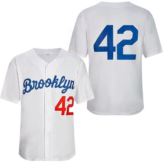 Maßgeschneidertes hochwertiges Unisex-Baseballtrikot mit Nummer 42, Digitldruck, Retro-Stil, atmungsaktiv, antibakteriell, 100 % Polyester, Übergrößen