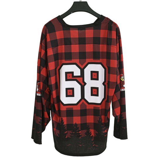 Verkaufsschlager KM21 L002, Übergrößen, unisex, Hip-Hop-Eishockeytrikot in Weihnachtsrot, atmungsaktiv, schnell trocknend, sublimationsbedruckt