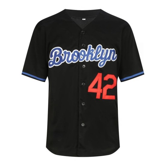 Maßgeschneidertes hochwertiges Unisex-Baseballtrikot mit Nummer 42, Digitldruck, Retro-Stil, atmungsaktiv, antibakteriell, 100 % Polyester, Übergrößen