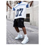 Maßgeschneidertes, weiter Schnitt, V-Ausschnitt, Kurzarm, Herren-Streetwear-T-Shirt, Buchstaben-Digitldruck, schnell trocknend, atmungsaktiv, 100 % Polyester