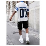 Maßgeschneidertes, weiter Schnitt, V-Ausschnitt, Kurzarm, Herren-Streetwear-T-Shirt, Buchstaben-Digitldruck, schnell trocknend, atmungsaktiv, 100 % Polyester