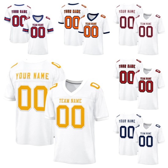 Maßgeschneidertes Logo, OEM/ODM, Kurzarm genähte American-Football-Uniform, Sublimation, atmungsaktiv, Übergrößen, bestickt, für Erwachsene, 100 % Polyester